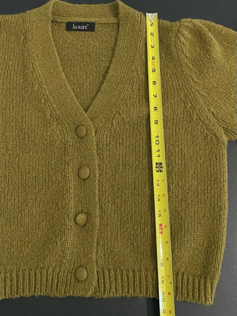 Kourt Mohair Puff Sleeve Cropped Cardigan Olive Green Size Medium Soft Girl